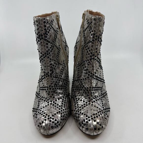Calvin Klein 'Jamine' Studded Booties/Heels 34E2666 Zip-Up Women's US 7.5 Silver - Picture 2 of 11
